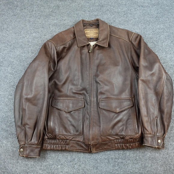 Sonoma Other - Sonoma Jacket Mens Large Brown Leather Bomber Full Zip USA Flag Lined Aviator